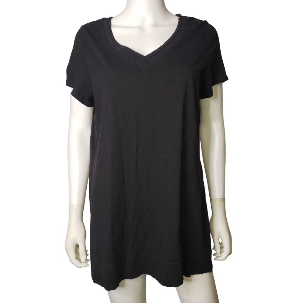 AVENUE Black Short Sleeve V Neck Cotton T Shirt Tunic Womens Plus Size 18/20